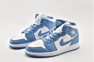 Air Jordan 1 Retro Mid White Blue 554725 106 Womens And Mens Shoes  